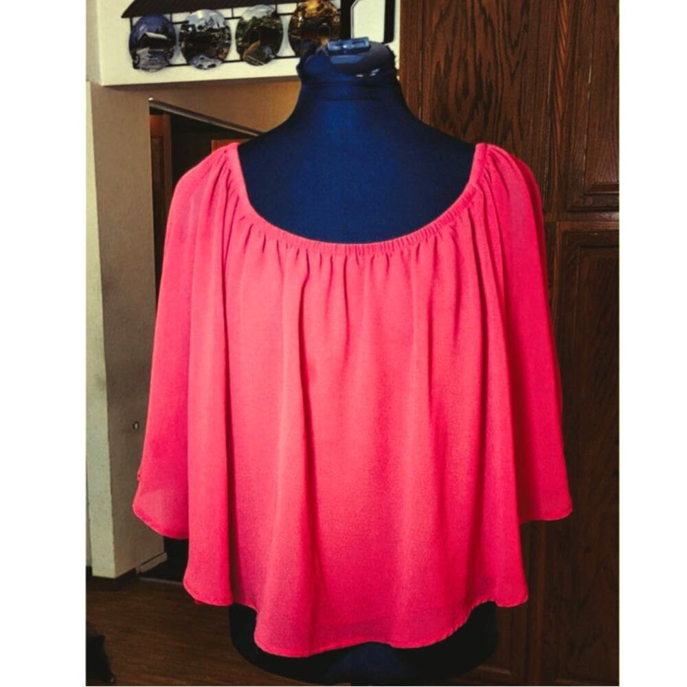 Forever 21 Womens Crop Top L Red Chiffon Flowy Fairy Softgirl Coquette Flutter
